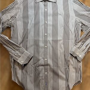 Nice! Tailorbyrd Long Sleeve Casual Shirt Men's L White w/ Brown Stripes
